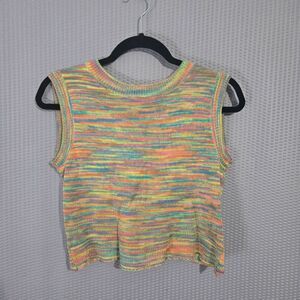 33 Coastal Womens Rainbow Cropped Open Back Knit Tank Top Size M Beachy Hippie